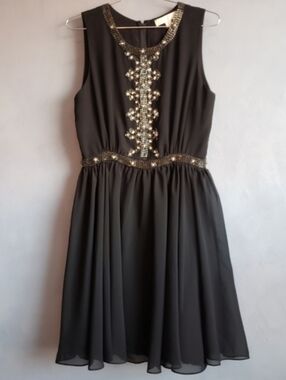 NWT, ERIN FETHERSTON BLACK BEADED, RINESTONE MINI DRESS, SIZE US 6
